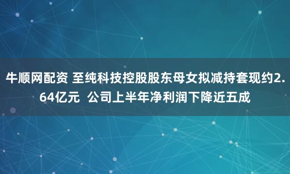 牛顺网配资 至纯科技控股股东母女拟减持套现约2.64亿元  公司上半年净利润下降近五成