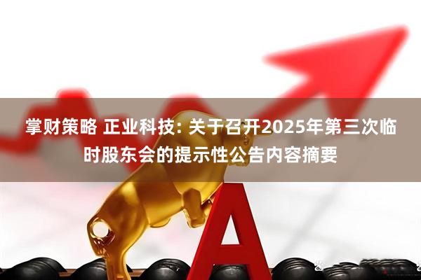 掌财策略 正业科技: 关于召开2025年第三次临时股东会的提示性公告内容摘要