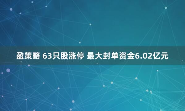 盈策略 63只股涨停 最大封单资金6.02亿元
